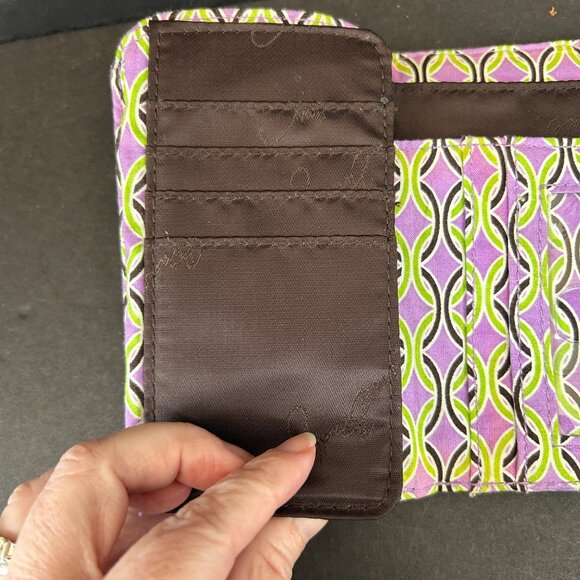 Vera Bradley Purple Punch Trifold Wallet Pink Purple Lime Green Brown Background - Picture 7 of 10